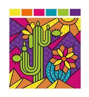 Illustration of cacti in the mountains in a bright cartoon style. vector
