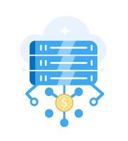 Illustration of servers, hosting, connections and cryptocurrency mining in flat style. vector