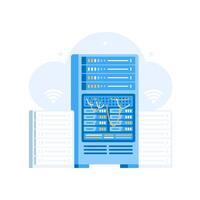 Illustration of servers, database, data center, cloud storage in flat style. vector