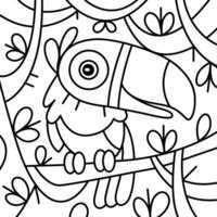 Illustration of toucan on tree in line style, it is suitable for coloring book. vector