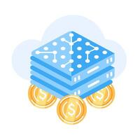 Illustration of servers, cryptocurrency mining, crypto business in isometric flat style. vector