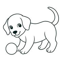 Fun Puppy with Ball Coloring Page for Children vector