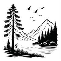 Tranquil Wilderness Lake and Forest Artwork vector