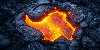 Molten Lava Flowing Through Black Rocks Creating an Intense Heat Source photo