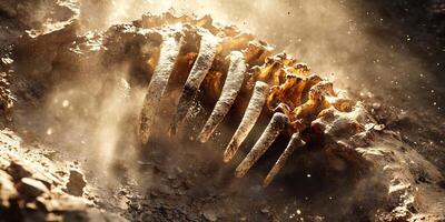 Fossilized Ribcage Resting in Dust, a Glimpse into Prehistoric Remains and Geological Time photo
