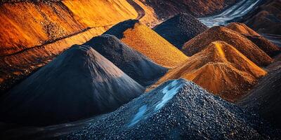 Pile of Gravel and Soil at Mining Site with Contrasting Colors and Textures photo