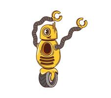 Cartoon groovy robot character with nostalgic vibe vector