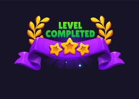 Level completed badge or level up game GUI asset vector