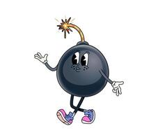 Groovy bomb character with a fuse and sneakers vector