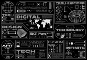Retro futuristic cyberpunk labels callouts, notes vector