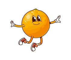 Cartoon funny groovy orange fruit character jump vector