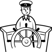 A sailor has a ship control icon in a drawing style vector