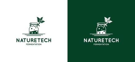 Biotechnology fermentation logo design with a closed glass icon with a leaf icon vector