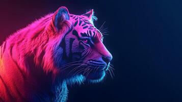 Neon Tiger Portrait, Dark Background, Digital Art, Wallpaper photo