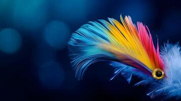 Rainbow feather, bokeh background, vibrant, studio shot, design element photo
