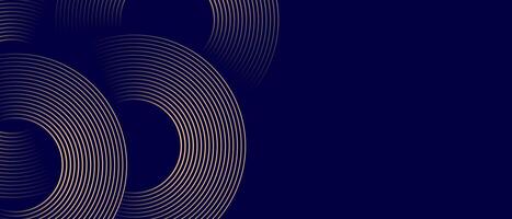 Shiny luxury gold circular pattern lines on dark blue background.Background design vector
