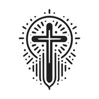 A simple, bold silhouette of an ornate Christian cross, presented against a plain white background. vector