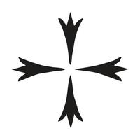 A simple, stylized Christian cross design, set within a circular frame with concentric lines and small, scattered dots. vector