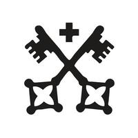 A stylized, ornate Christian cross design set against a solid black background. vector