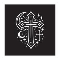 white outline cross on a dark background. vector