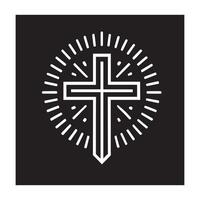 A stylized, ornate Christian cross design, detailed with leaf and floral motifs. vector
