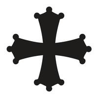 A stylized black and white graphic of a cross, set within a circular design radiating outward with sunburst-like lines. vector