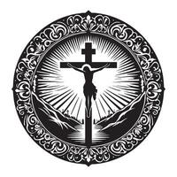 Christian Cross Design with Leaves and Symbols vector