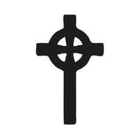 A black and white, stylized depiction of Jesus Christ on the cross, set within a circular frame adorned with intricate, ornate floral and scrollwork patterns. vector