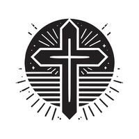 Ornate Christian Cross Design with Leaves and Symbols vector