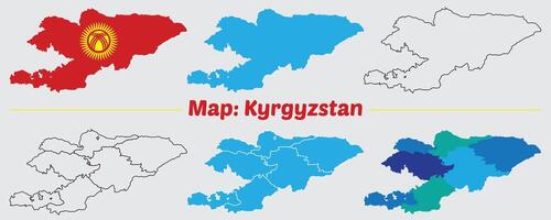 Kyrgyzstan map set. internal provinces borders marked, Simple map of Kyrgyzstan drawing, Filled and outline. vector