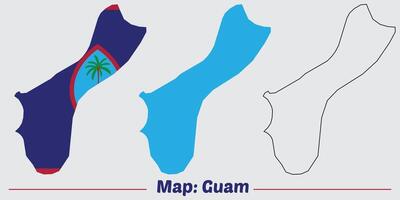 Guam map set. internal provinces borders marked, Simple map of Guam drawing, Filled and outline. vector