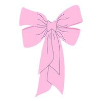 Soft pink bow features classic design with flowing ribbons. Ideal for decorating gifts, hair accessories, or event decorations, it adds charm and elegance. Hand drawn flat design illustration. vector