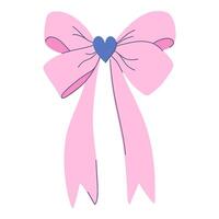 A charming pink bow with a heart in the center and long flowing ribbons. Perfect for decorating gifts, accessories, or crafting projects, adding a lovely touch to any item. vector