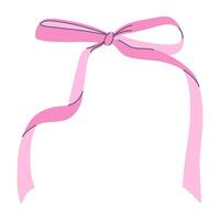 Delicate pink ribbon achieves soft and elegant look with flowing ends tied in neat bow. Suitable for decoration or gift wrapping. Hand drawn flat design illustration. vector