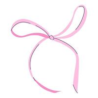Decorative pink ribbon tied in a neat bow creating an elegant accent for gifts or crafts. Suitable for decoration or gift wrapping. Hand drawn flat design illustration. vector