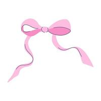 Delicate pink ribbon achieves soft and elegant look with flowing ends tied in neat bow. Suitable for decoration or gift wrapping. Hand drawn flat style illustration. vector