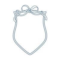 Wedding crests on white background Minimalist outline of a shield with ribbon and bow monogram. Line art for wedding, monogram, invitation, greeting, logo, birthday cards vector
