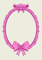 Hand-drawn frame with elegant bow and ribbons in a minimalist, girly style. Perfect for wedding invitations, birthday cards. Includes pink, boho, and baroque elements in a classic, feminine design vector