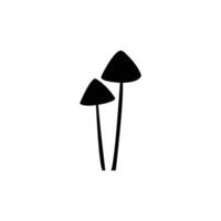 Silhouette of two mushrooms with long stems and rounded caps vector
