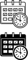 Schedule Icons. Black and White Icons. Calendar and Clock. Office Concept vector