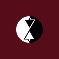 Geometric Triangle with Yinyang Symbol in Black and White on Red vector