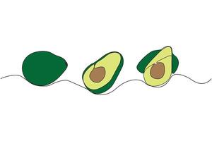 Hand-drawn avocado one line art drawing isolated on white background. Minimalist avocado outline icon. vector