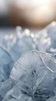 A quiet vertical image of intricate ice patterns forming on a natural surface, creating a minimalist and serene feel. photo