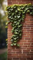 A detailed photo of ivy climbing up a vertical brick wall, with sections of blank space for text overlays.