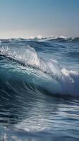 Detailed close-up of ocean wave patterns arranged vertically, featuring soft blues and plenty of room for text. photo