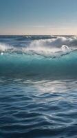 A close-up of vertical ocean wave patterns in soft blue hues, with ample space for text overlays. photo