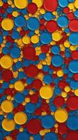 a background of overlapping geometric shapes like circles and triangles, with bright primary colors such as red, blue, and yellow, and ample room for logos or text. photo