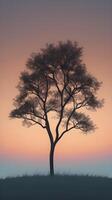 A minimalist design with a single tree silhouette set against a gradient sky of soft pastels, offering plenty of open space for text. photo