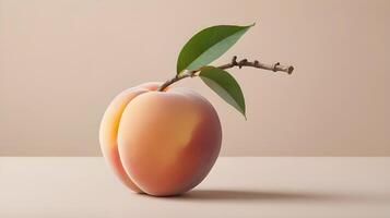A single longevity peach delicately placed on a subtle background, symbolizing long life and good fortune, with space for a message of celebration. photo