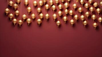 A soft gradient pattern of floating golden lanterns against a muted red background, with room for text or branding. photo